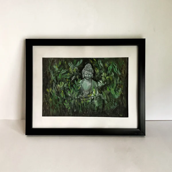 Meditating Buddha in forest frame