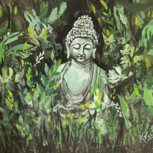 Meditating Buddha in forest painting